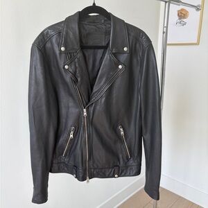 AllSaints Men’s Black Leather Lomi Motorcycle Jacket